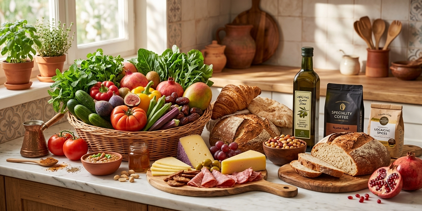 Fresh groceries including fruits and vegetables